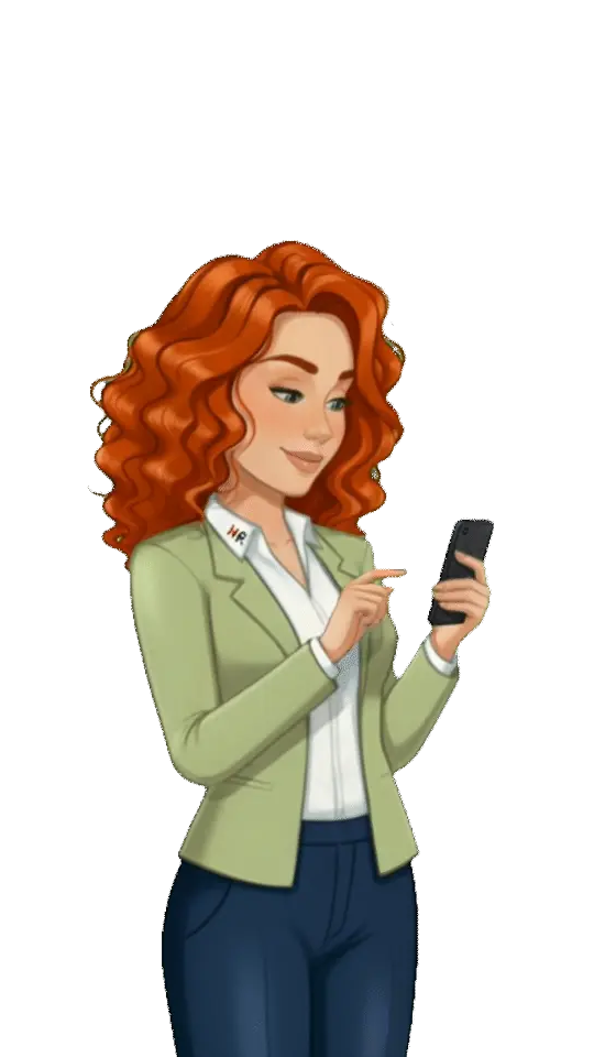 Heidi HR mit Smartphone in der Hand