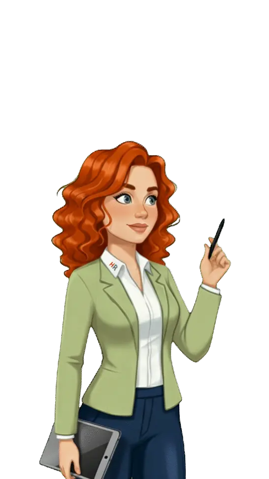 Heidi HR mit Tablet und Stift in der Hand