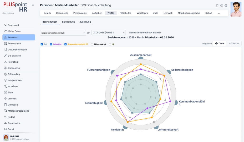 PLUSpointHR_HR-Software_360 Grad Feedback Screenshot aus der 360°-Feeddback-Software