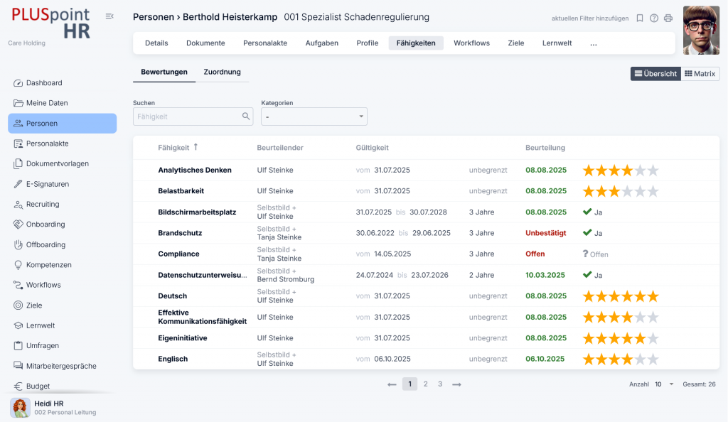PLUSpointHR_HR-Software_Talentmanagement Screenshot vom Tool Talentmanagement