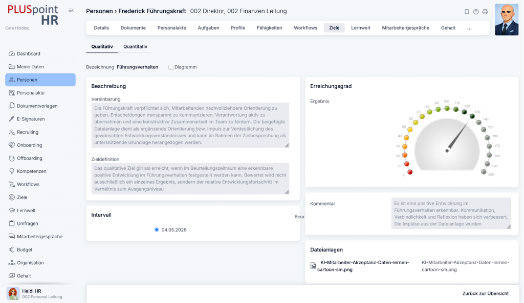 PLUSpointHR_HR-Software_Zielvereinbarung Screenshot aus dem Zielvereinbarungssystem